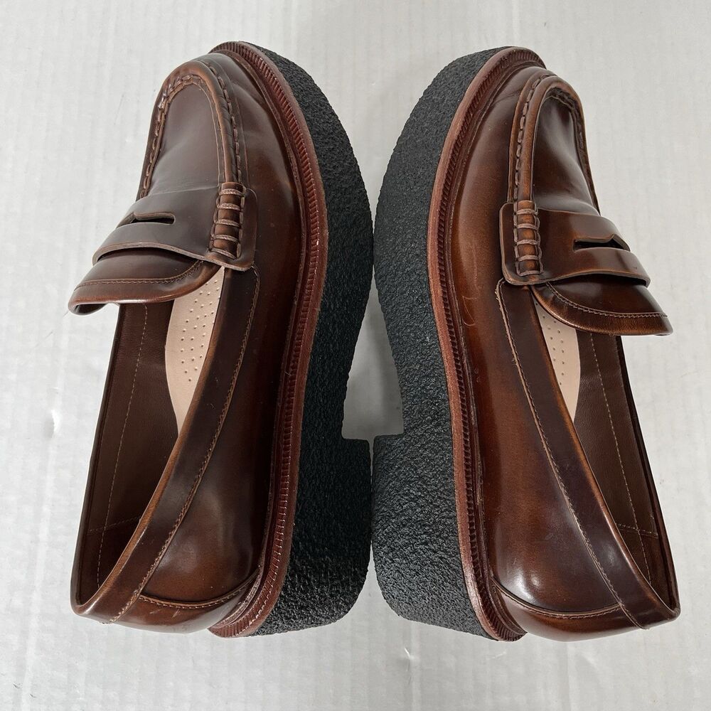 Loeffler Randall Rikki Platform Penny Loafers Wedge Lugged Sole Oxfords Size 7 - Picture 5 of 16